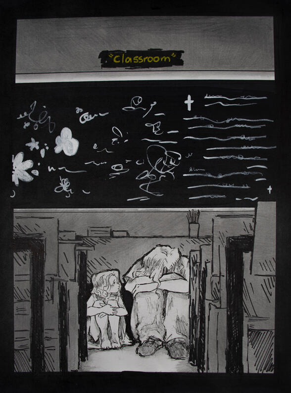 Classroom, Memories of me collection, 2022, pencil and maker on paper 10 x 12 inches