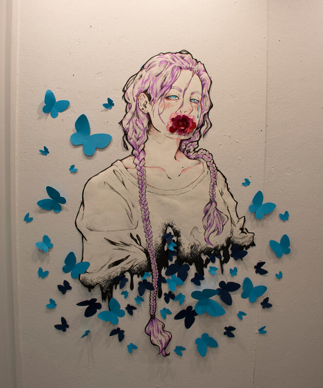 Deconstruction of me, marker on paper, 2022, 30 x 45 inches (no butterflies)