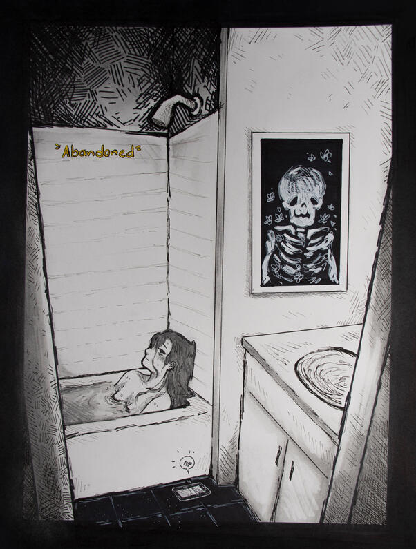 Abandoned, Memories of me collection, 2022, pencil and maker on paper 10 x 12 inches