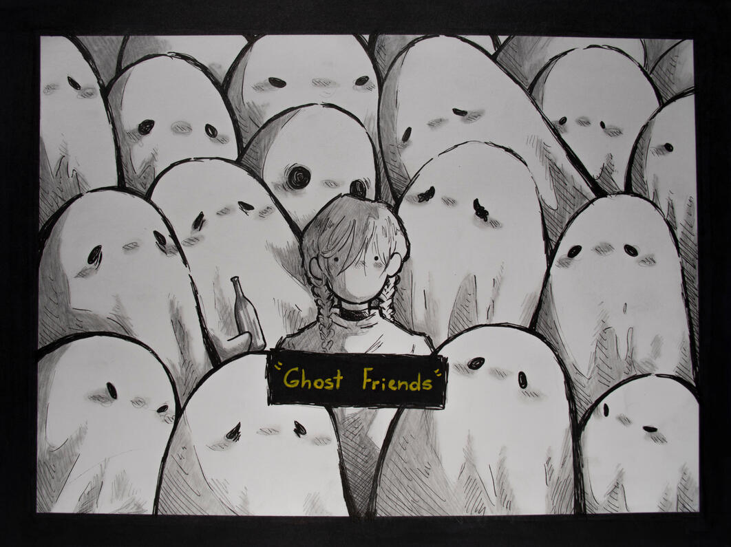 Ghost friends, Memories of me collection, 2022, pencil and maker on paper 10 x 12 inches