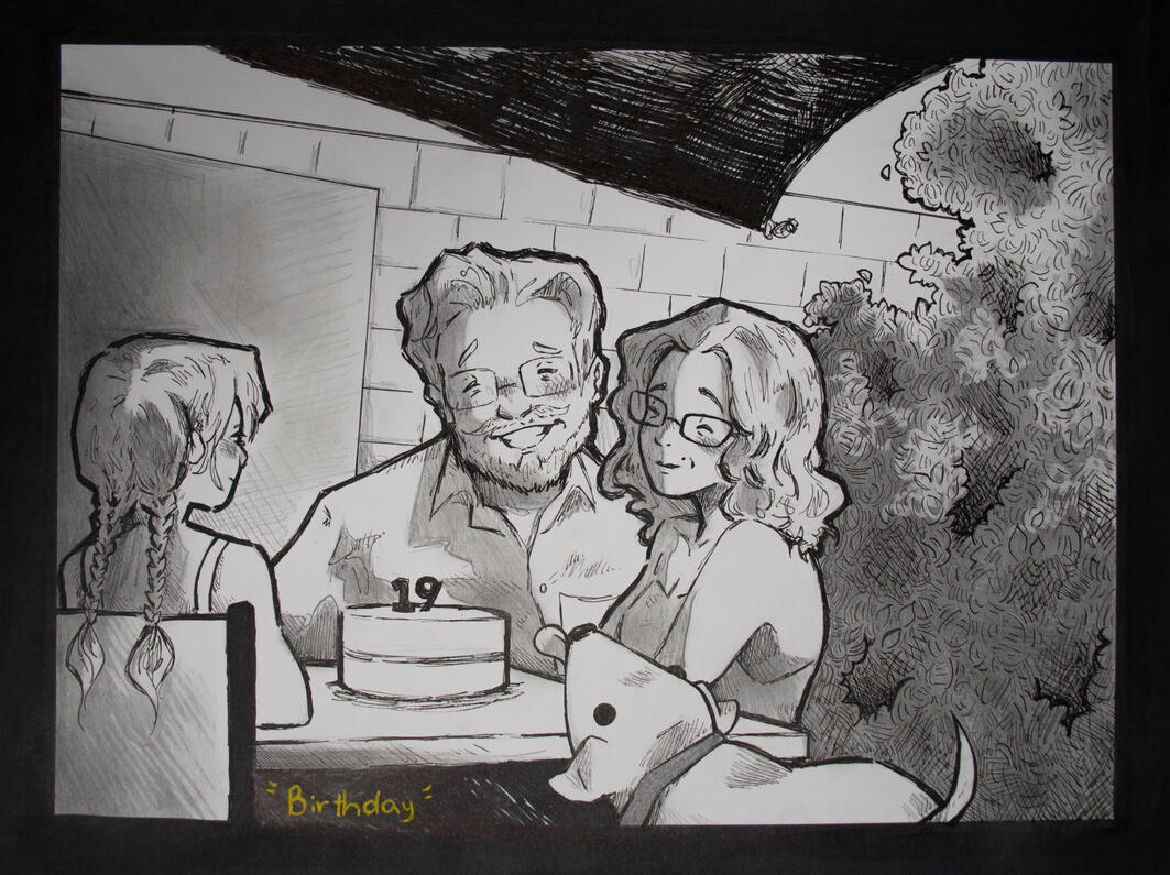 Birthday, Memories of me collection, 2022, pencil and maker on paper 10 x 12 inches