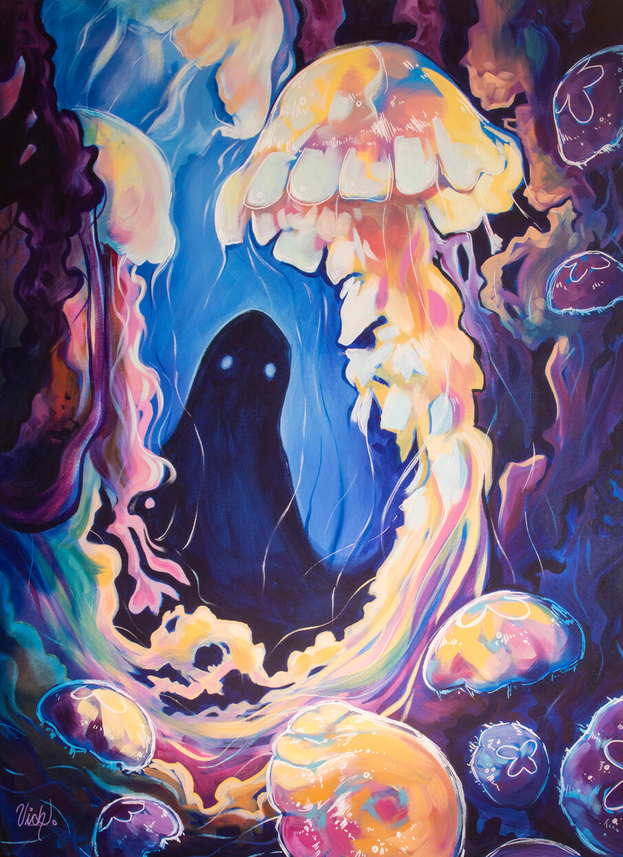 The artist and their work, acrylic on canvas, 2025, 40 x 30 inches