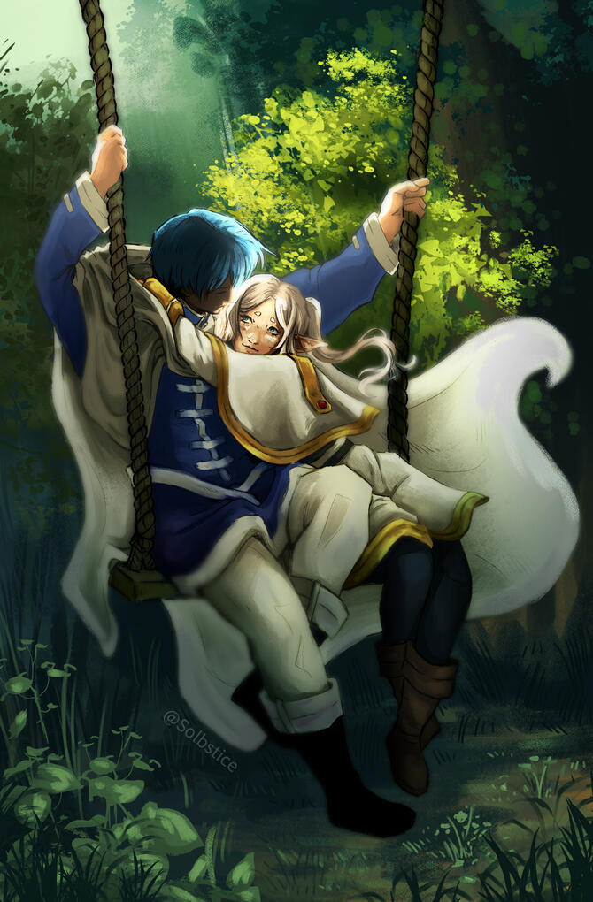 Springtime by Pierre Auguste (1873) but it&#39;s Frieren and Himmel