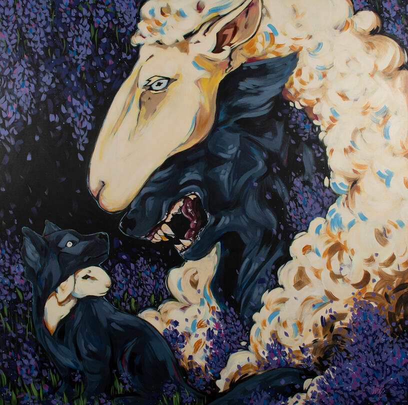 Who, acrylic on canvas, 2023, 42 x 42 inches