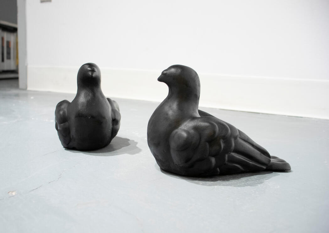 The space of birds (2 pigeons), plaster,2025