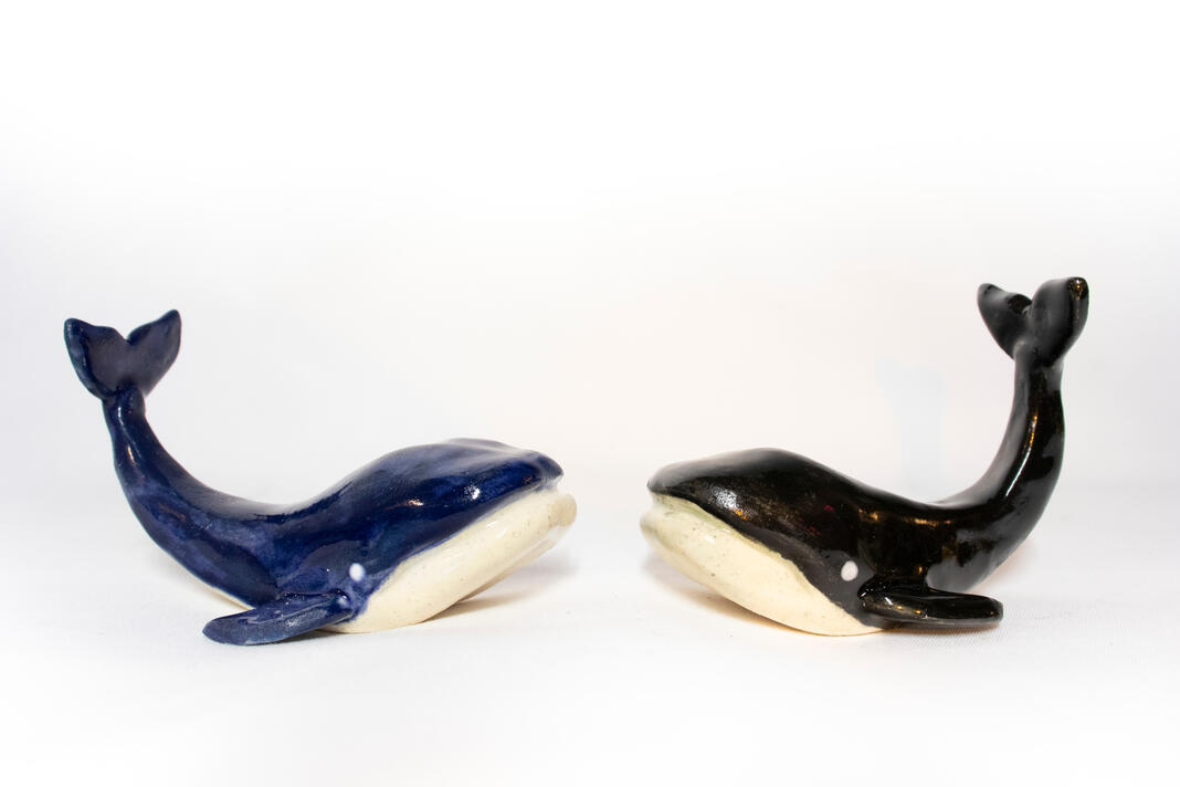 Whales, ceramics, 2025, 1.5 x 3 inches
