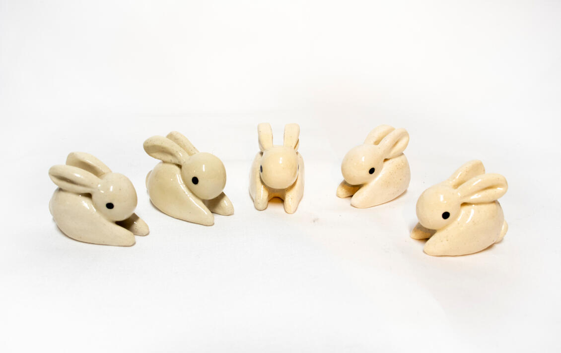 White bunnies, ceramics, 2025, 1 x 1 inches