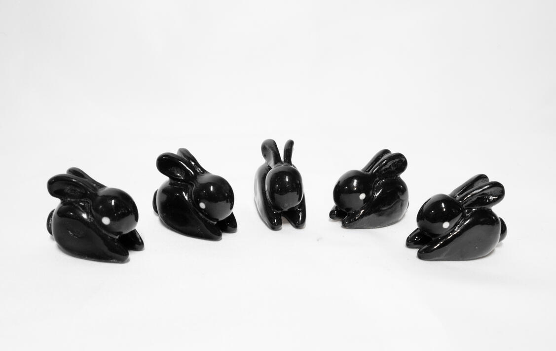 Black bunnies, ceramics, 2025, 1 x 1 inches
