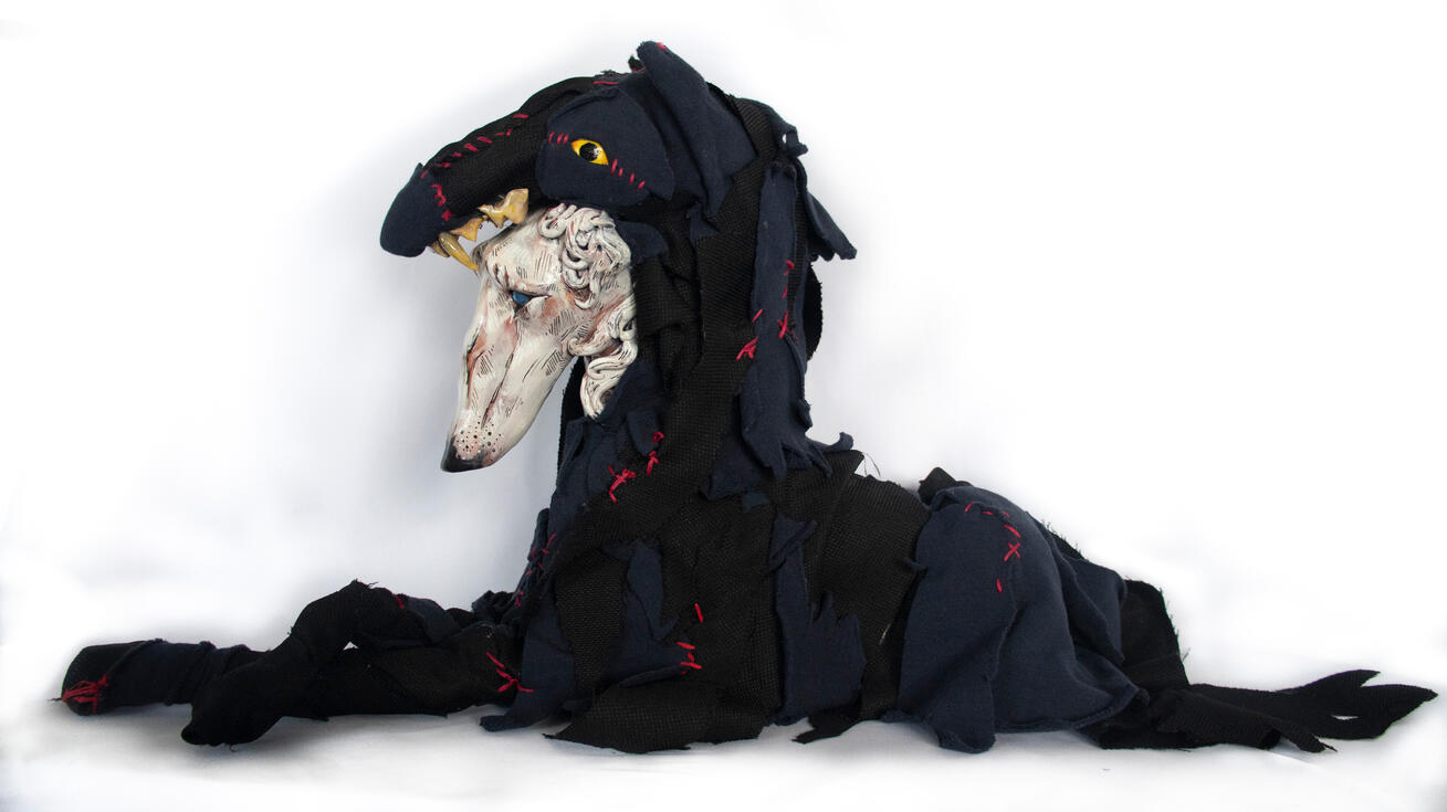 Growth, Polymer clay and fabric, 2024, 13 x 23 inches