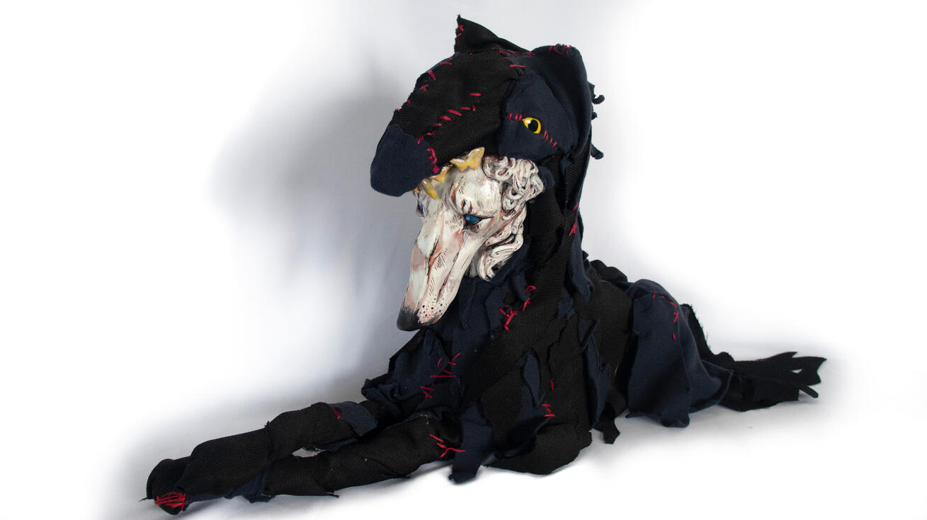 Growth, Polymer clay and fabric, 2024, 13 x 23 inches