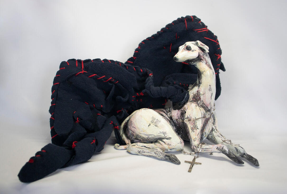 Growth #2, Polymer clay and fabric, 2024, 13 x 23 inches