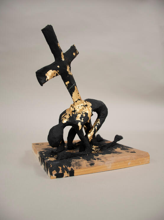 Resentment, paper mache on wood, 2022, 7.5 x 9 inches