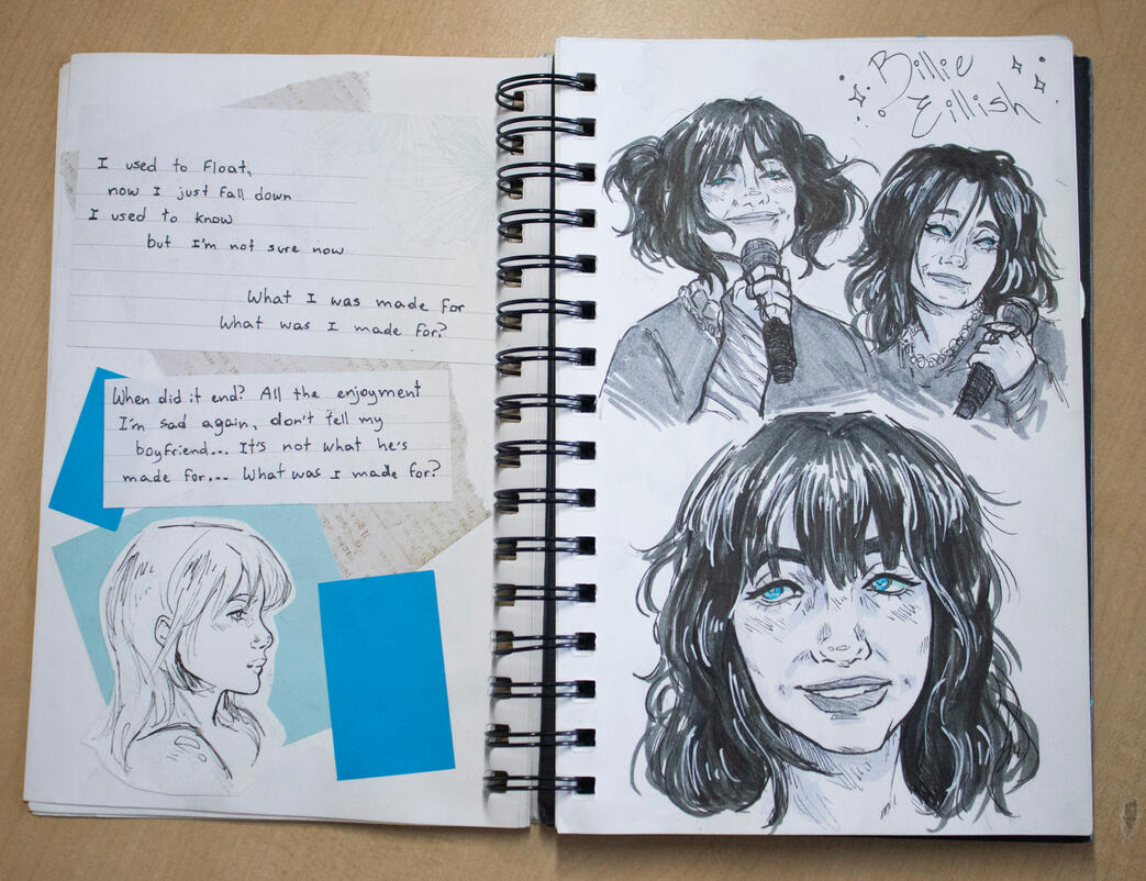 Billie Eilish spread, 2023, marker on paper