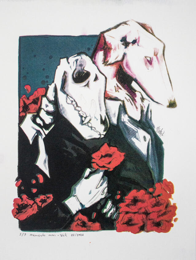 Memento Mori, screenprint on paper, 2024