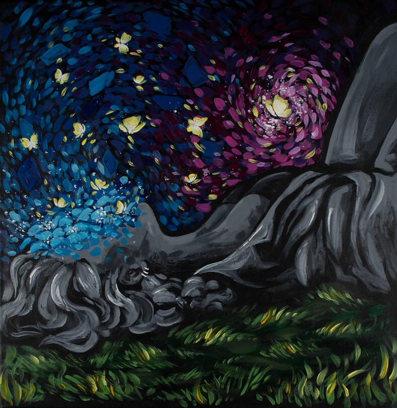 Fleeting thoughts, acrylic on canvas, 2022, 20 x 20 inches