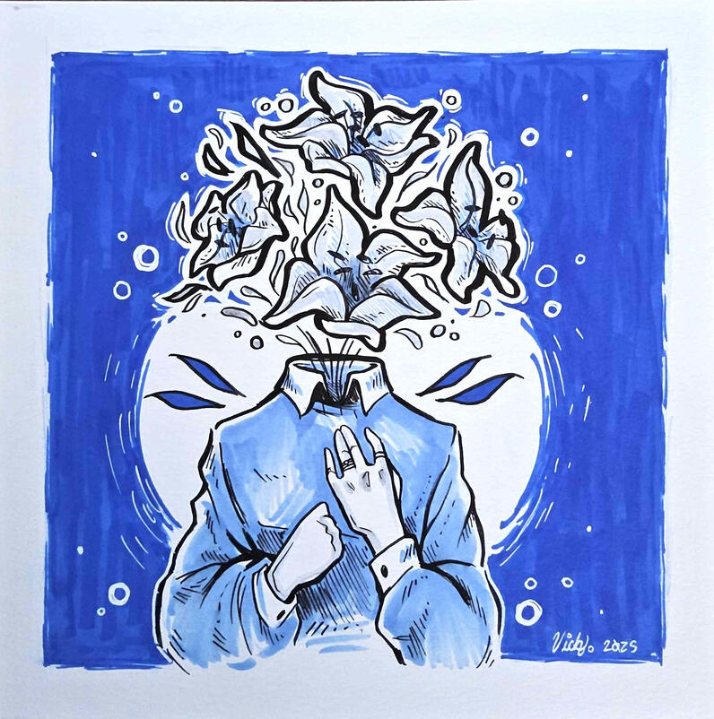 Feminine, 2025, ink on paper, 8 x 8 inches