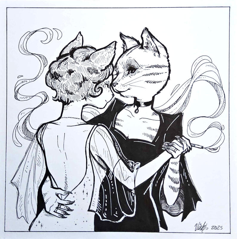 Madames, 2025, ink on paper, 8 x 8 inches