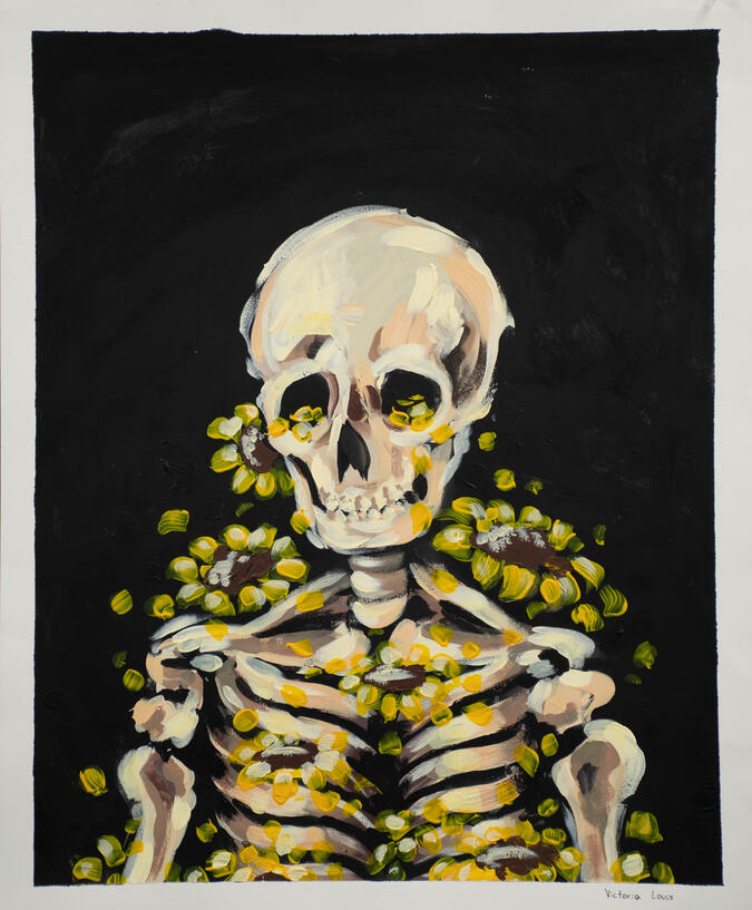 Self-portrait of a lonely soul, acrylic on paper, 2021, 18.5 x 22.5 inches