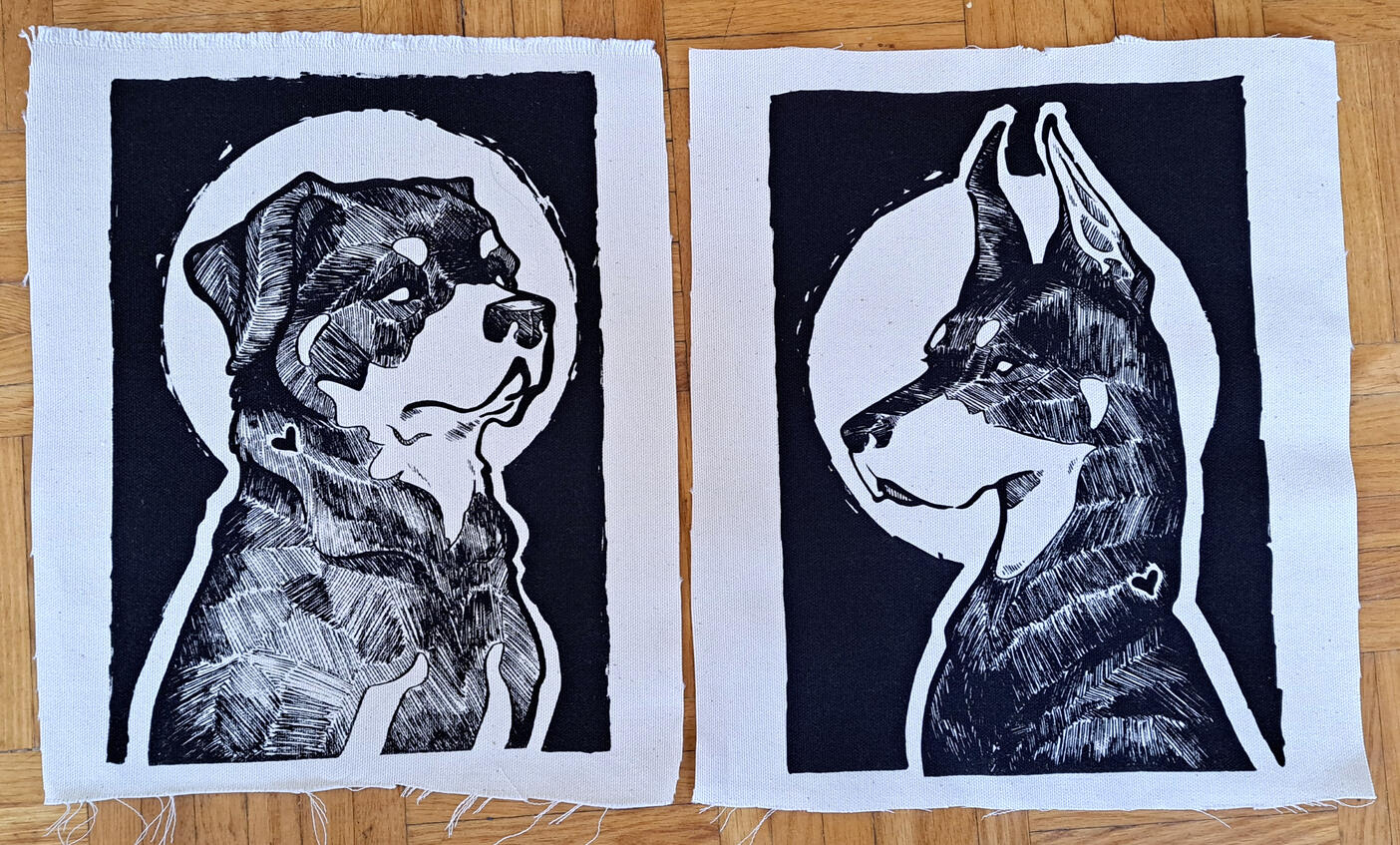 Dogs, screenprint on canvas, 2026, 12 x 9 inches.