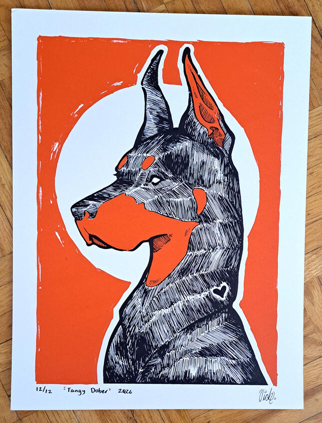 Tangerine Dobbie, screenprint on paper, 2026, 12 x 9 inches.